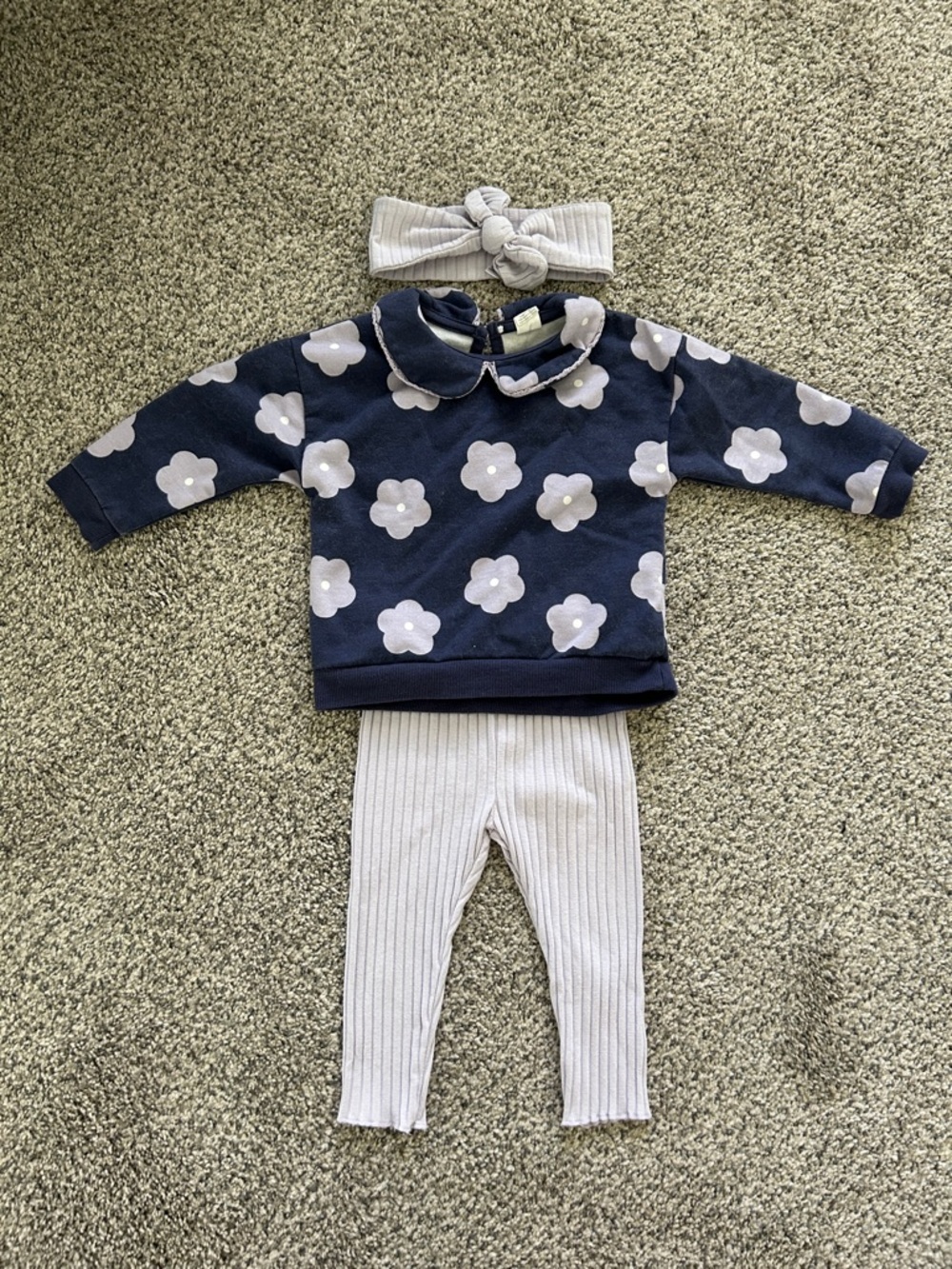 Baby Girl Purple Floral Sweater Set with Ribbed Leggings & Headband